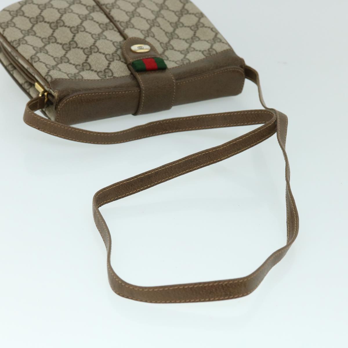 GUCCI GG Canvas Web Sherry Line Shoulder Bag Beige Green 10 02 037 yk8509