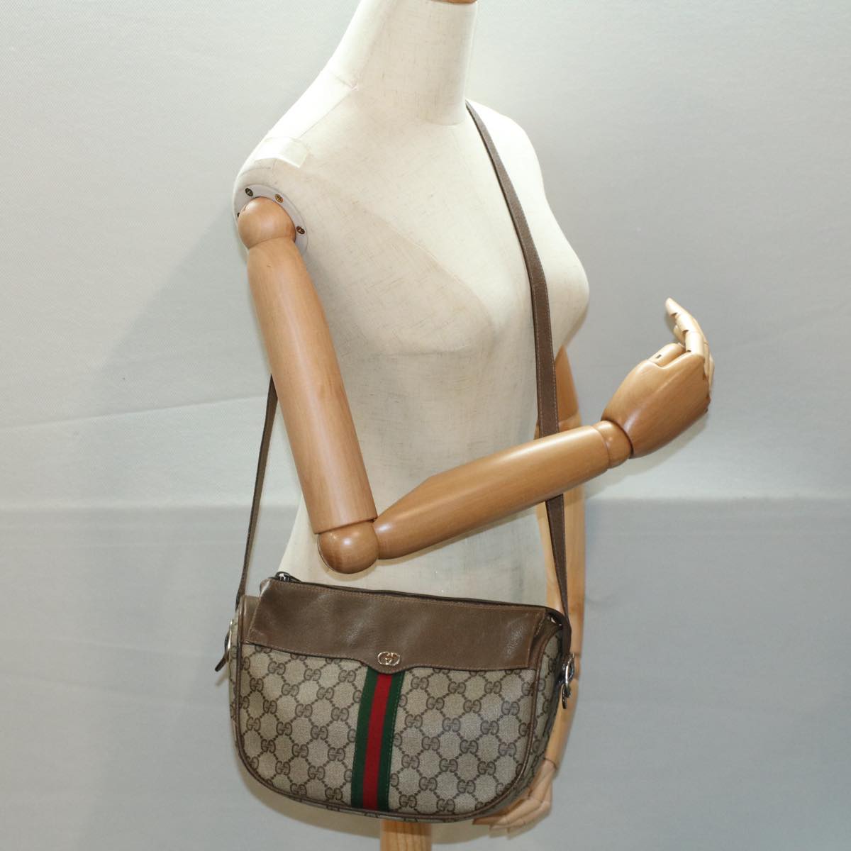 GUCCI GG Canvas Web Sherry Line Shoulder Bag Beige Green Red yk8510