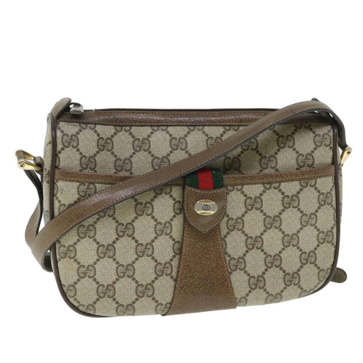 GUCCI GG Canvas Web Sherry Line Shoulder Bag Beige Red 14 02 032 yk8526