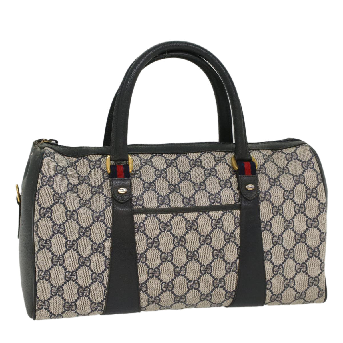 GUCCI GG Canvas Sherry Line Boston Bag PVC Leather Gray Red Navy yk8527