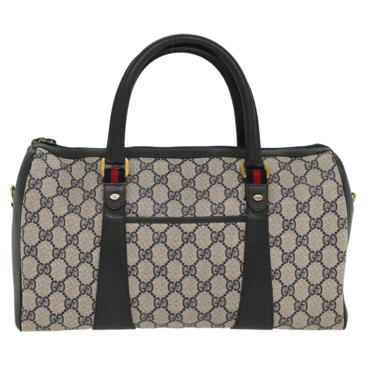 GUCCI GG Canvas Sherry Line Boston Bag PVC Leather Gray Red Navy yk8527