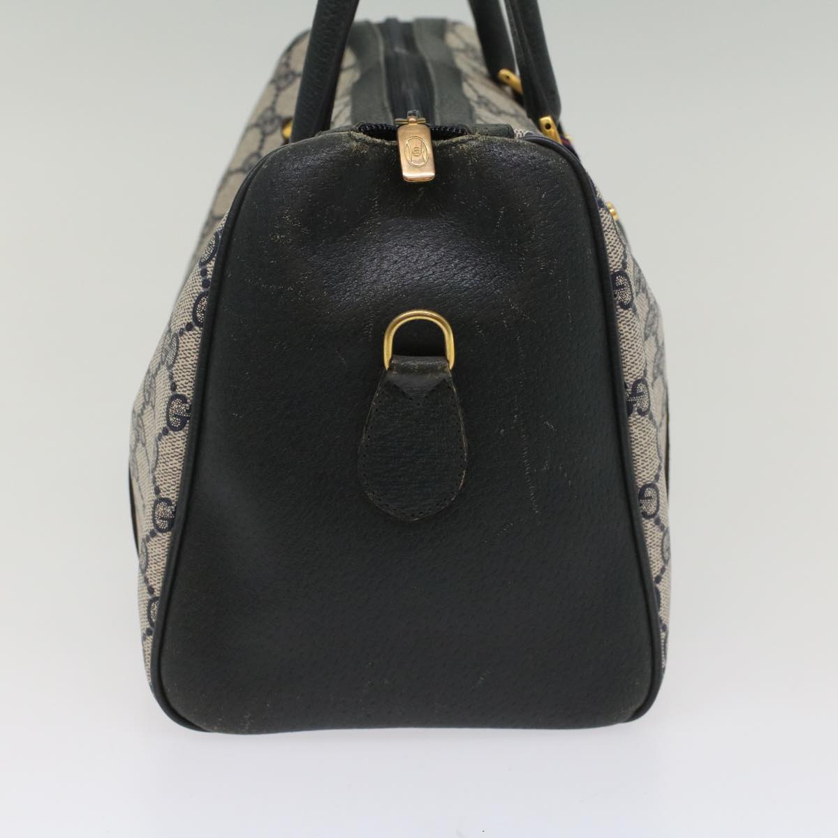 GUCCI GG Canvas Sherry Line Boston Bag PVC Leather Gray Red Navy yk8527
