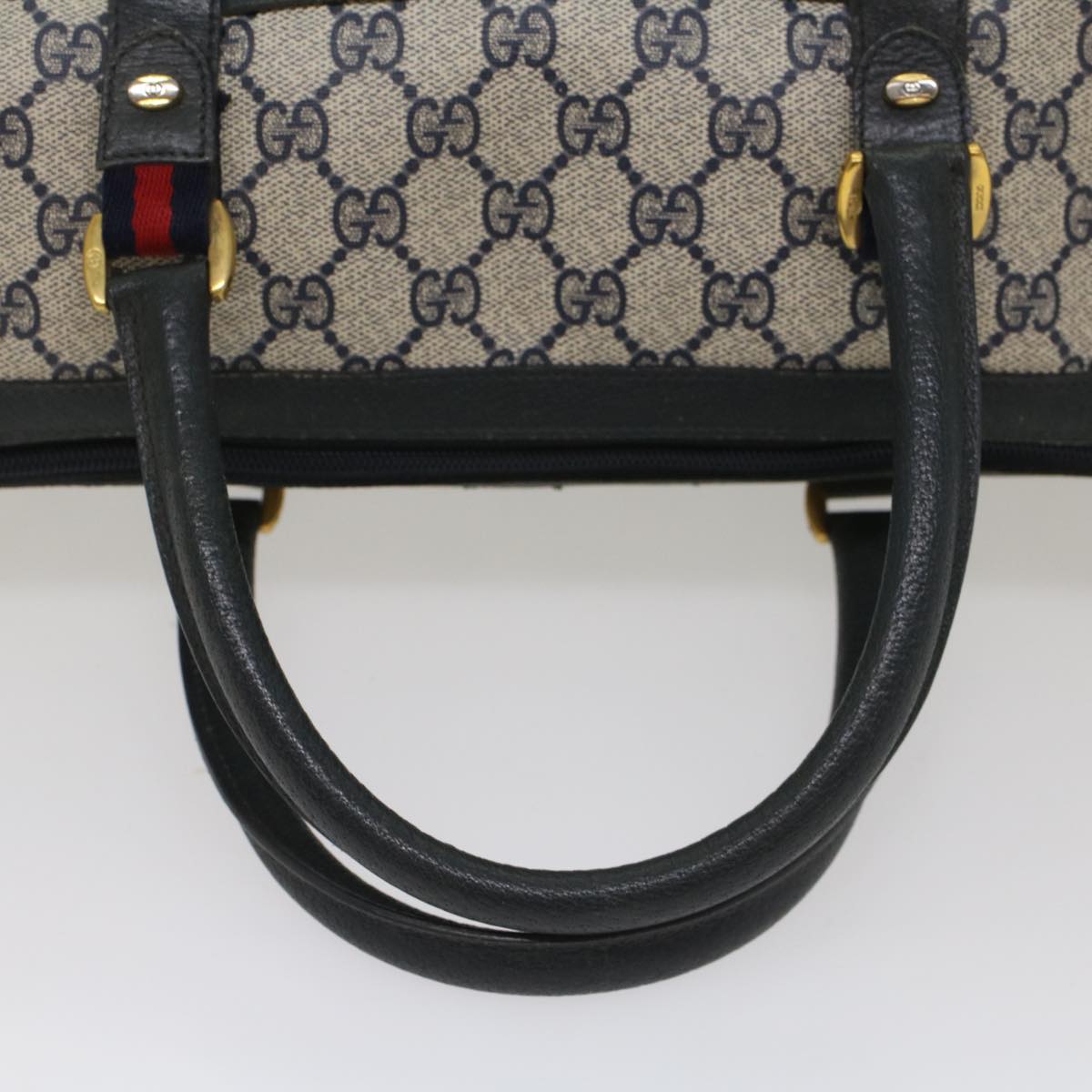 GUCCI GG Canvas Sherry Line Boston Bag PVC Leather Gray Red Navy yk8527