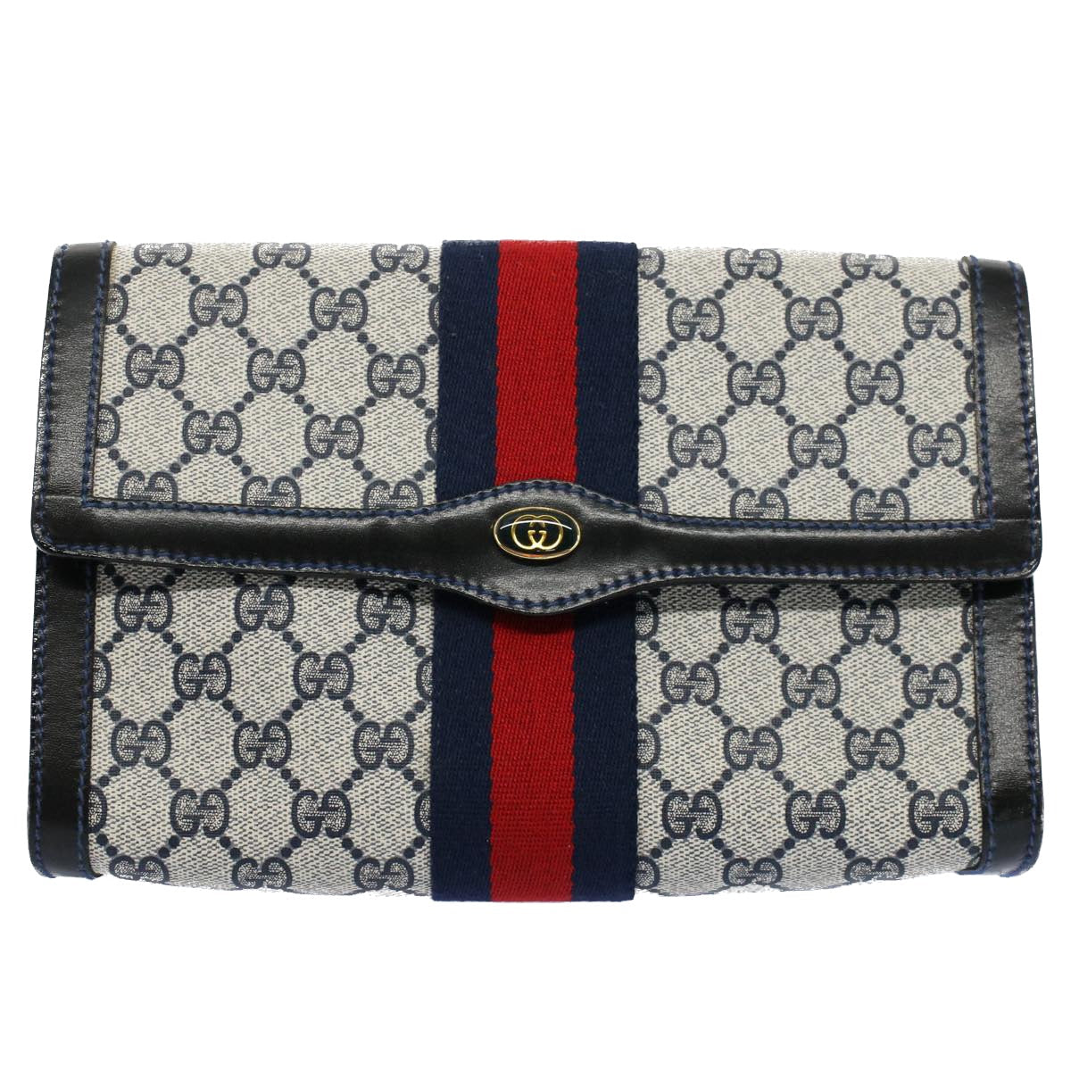GUCCI GG Canvas Sherry Line Clutch Bag Red Navy gray 67.014.3087 yk8536