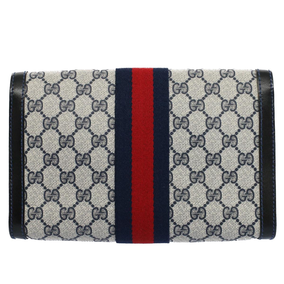 GUCCI GG Canvas Sherry Line Clutch Bag Red Navy gray 67.014.3087 yk8536