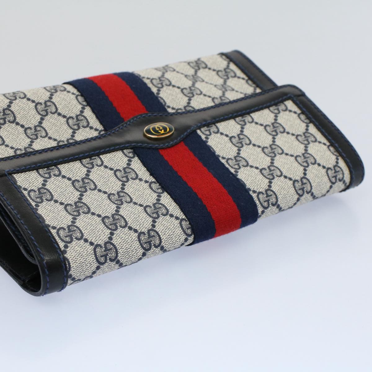 GUCCI GG Canvas Sherry Line Clutch Bag Red Navy gray 67.014.3087 yk8536