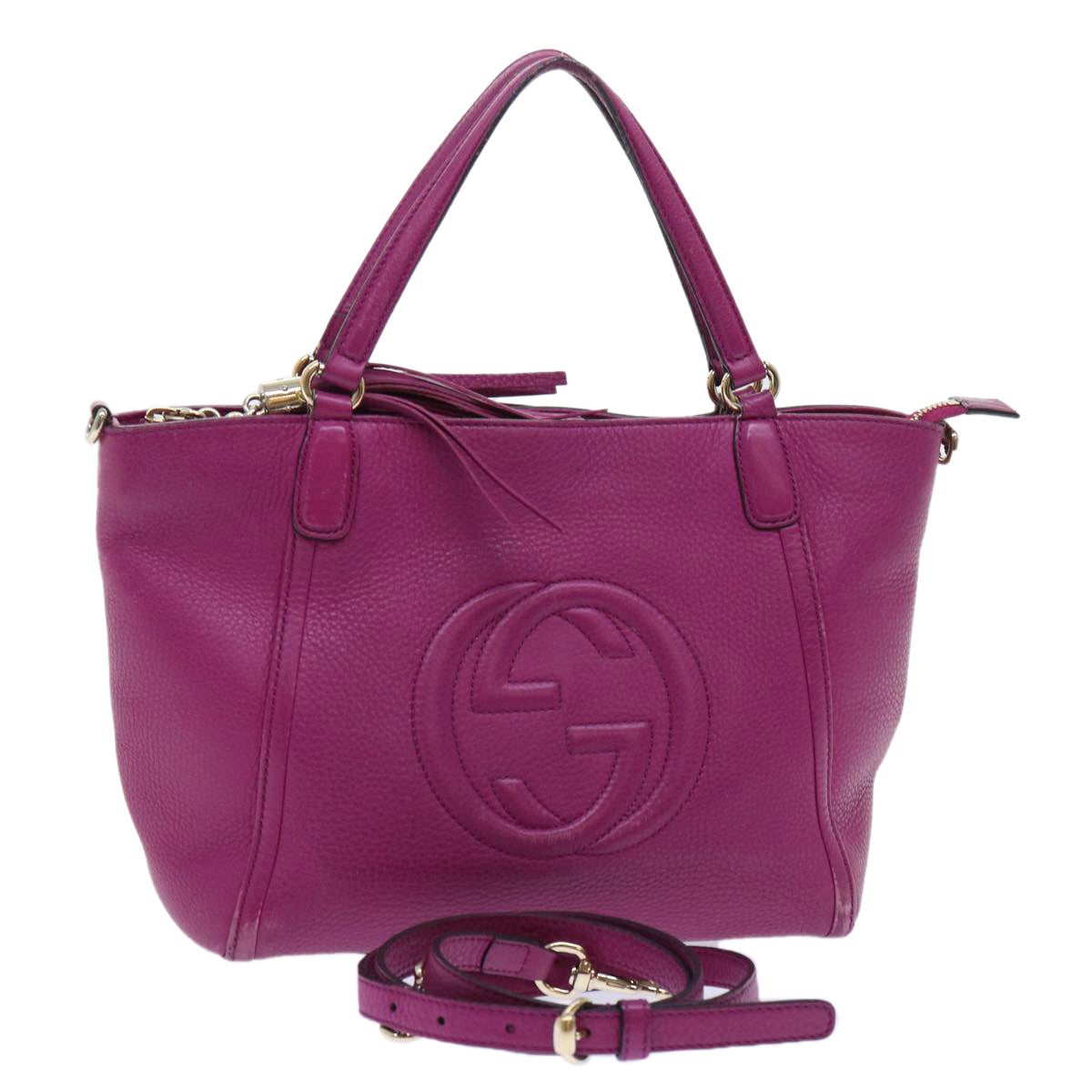 GUCCI Soho Hand Bag Leather 2way Purple 369176 yk8543