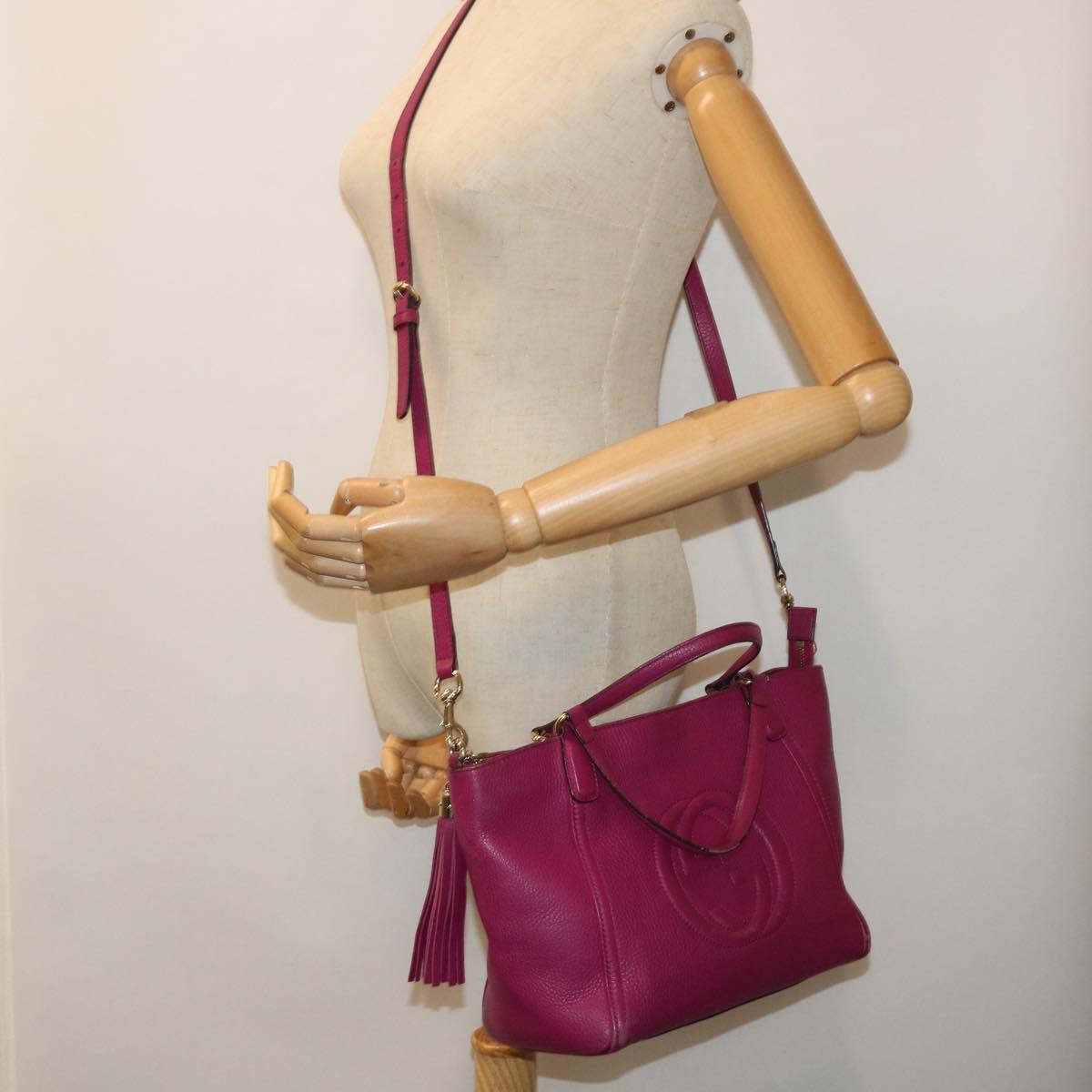 GUCCI Soho Hand Bag Leather 2way Purple 369176 yk8543