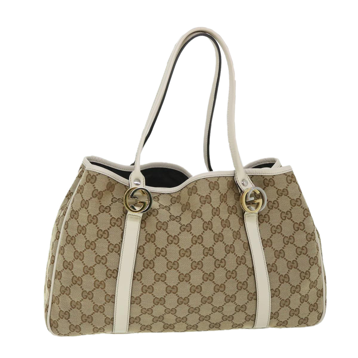 GUCCI GG Canvas GG Twins Tote Bag Leather Beige 232957 yk8548