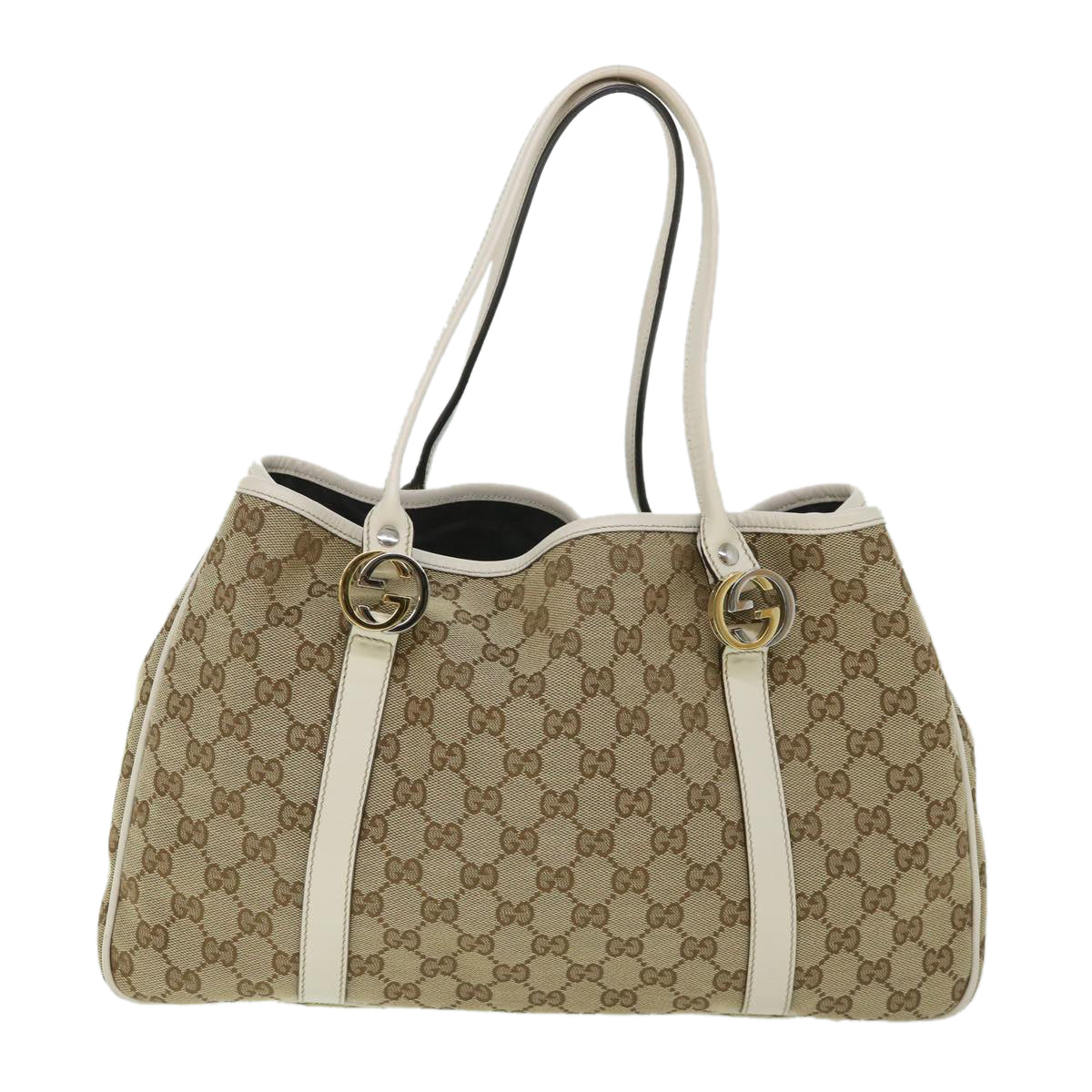 GUCCI GG Canvas GG Twins Tote Bag Leather Beige 232957 yk8548