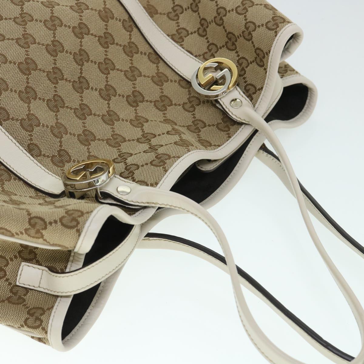 GUCCI GG Canvas GG Twins Tote Bag Leather Beige 232957 yk8548