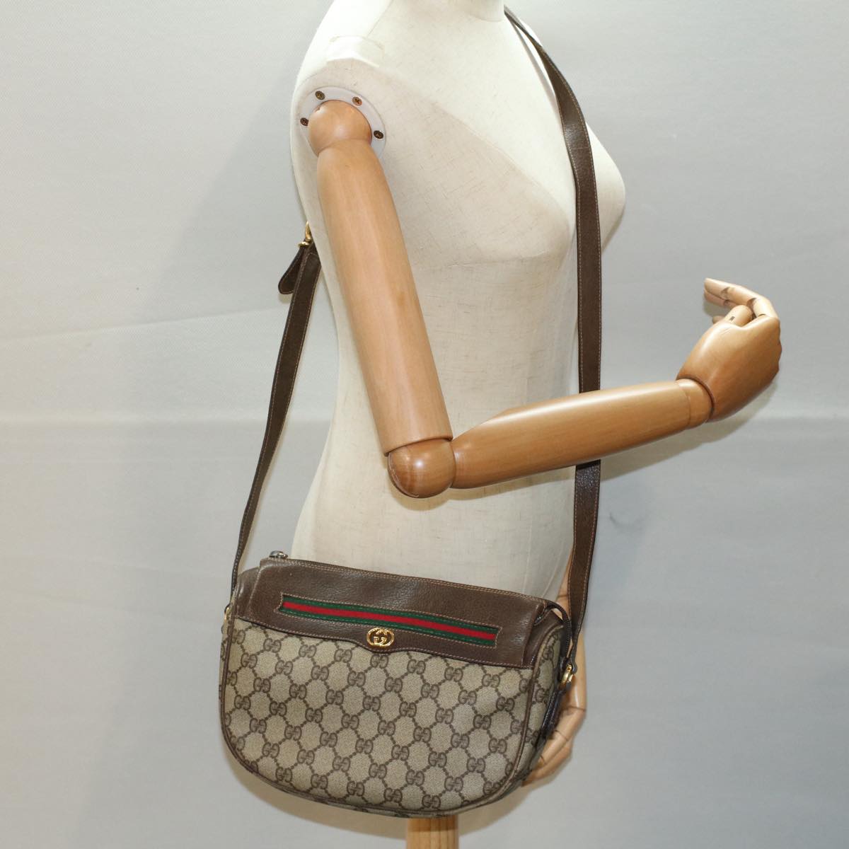GUCCI GG Canvas Web Sherry Line Shoulder Bag Beige Red 001 115 0918 yk8549