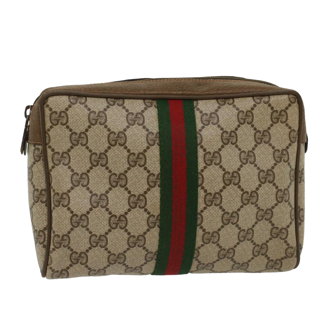 GUCCI GG Canvas Web Sherry Line Clutch Bag Beige Red Green 63.01.012 yk8564