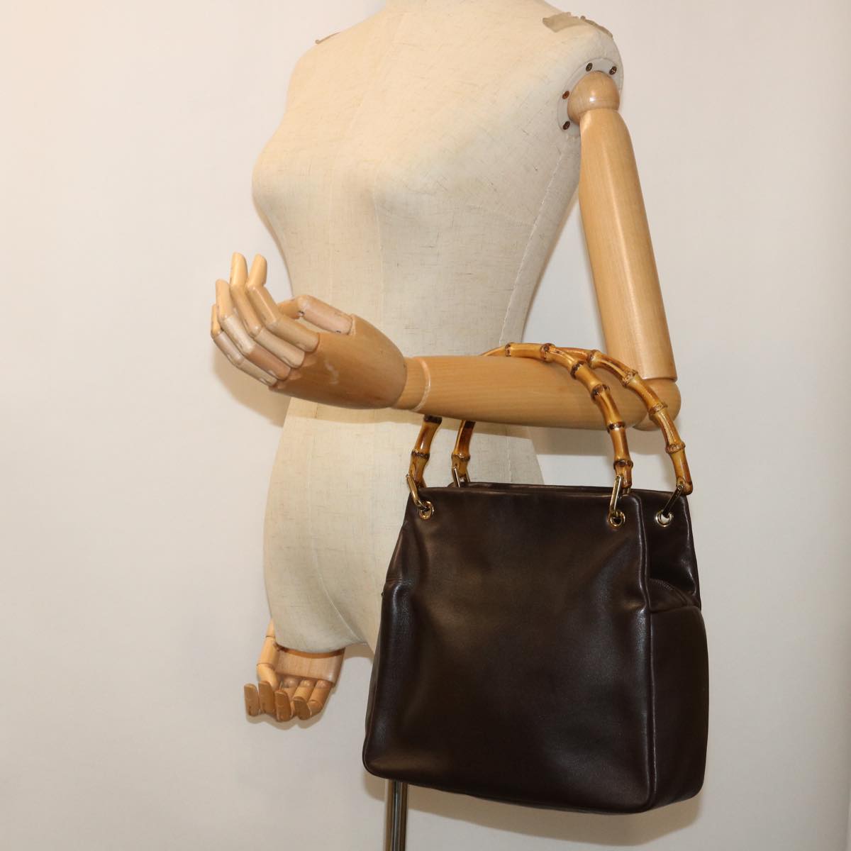 GUCCI Bamboo Hand Bag Leather Brown 000.0166.0580 yk8566