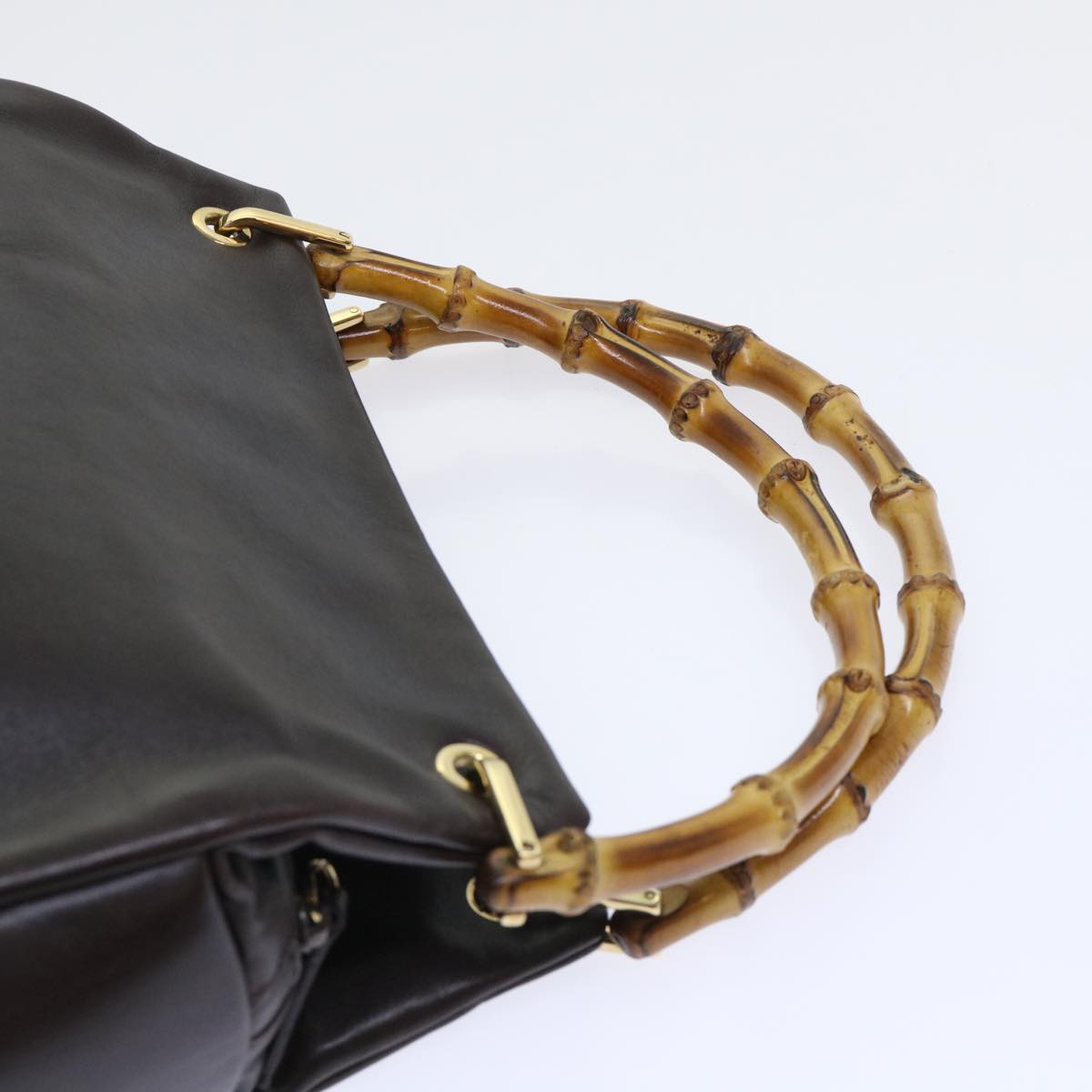 GUCCI Bamboo Hand Bag Leather Brown 000.0166.0580 yk8566