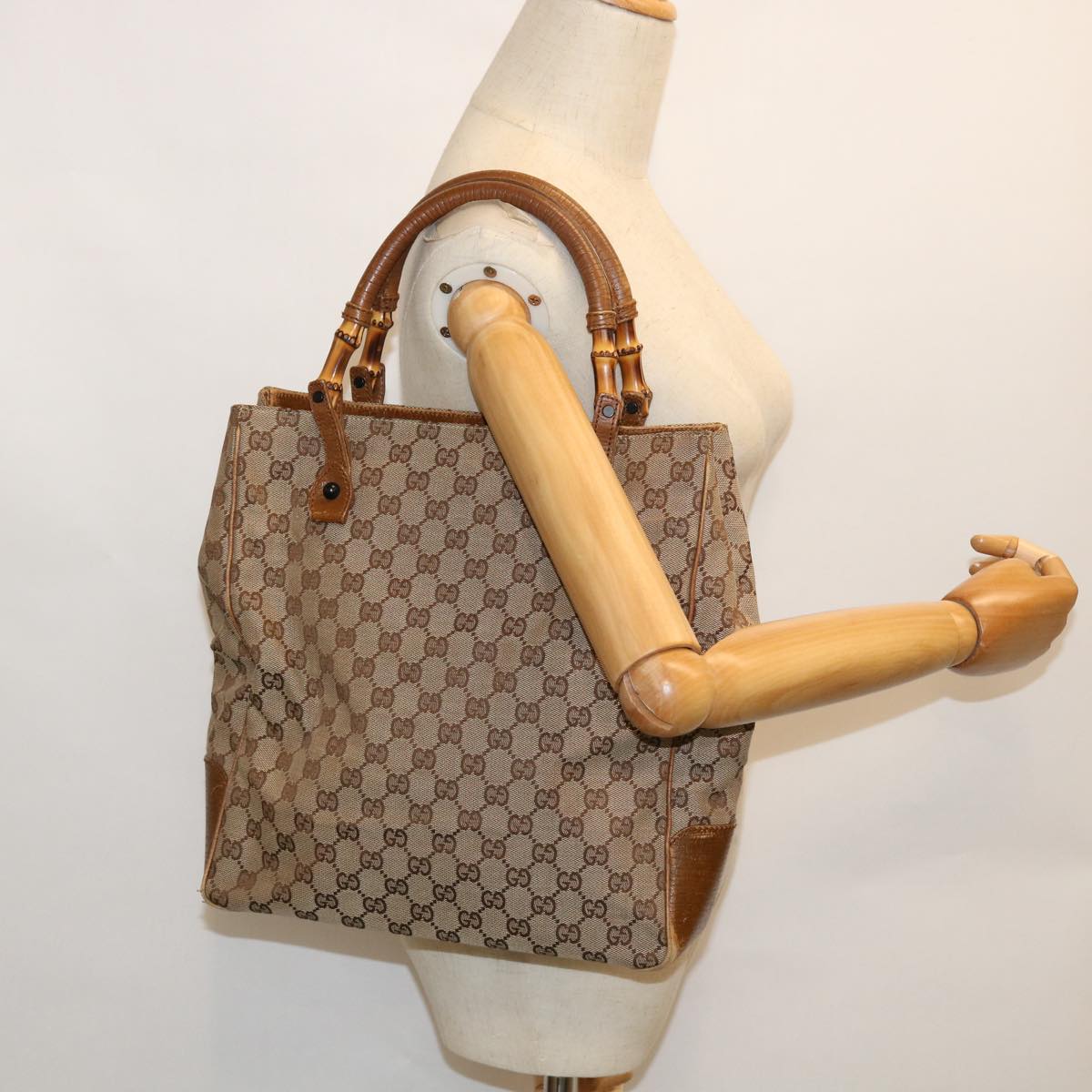 GUCCI GG Canvas Bamboo Hand Bag Beige 112530 yk8569