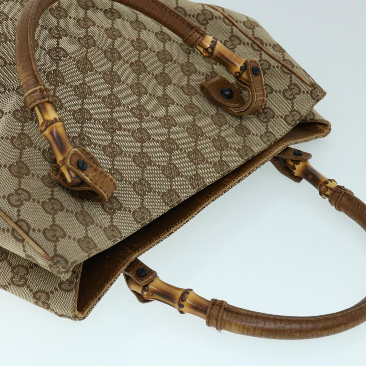 GUCCI GG Canvas Bamboo Hand Bag Beige 112530 yk8569