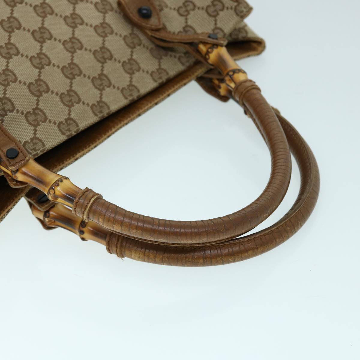 GUCCI GG Canvas Bamboo Hand Bag Beige 112530 yk8569