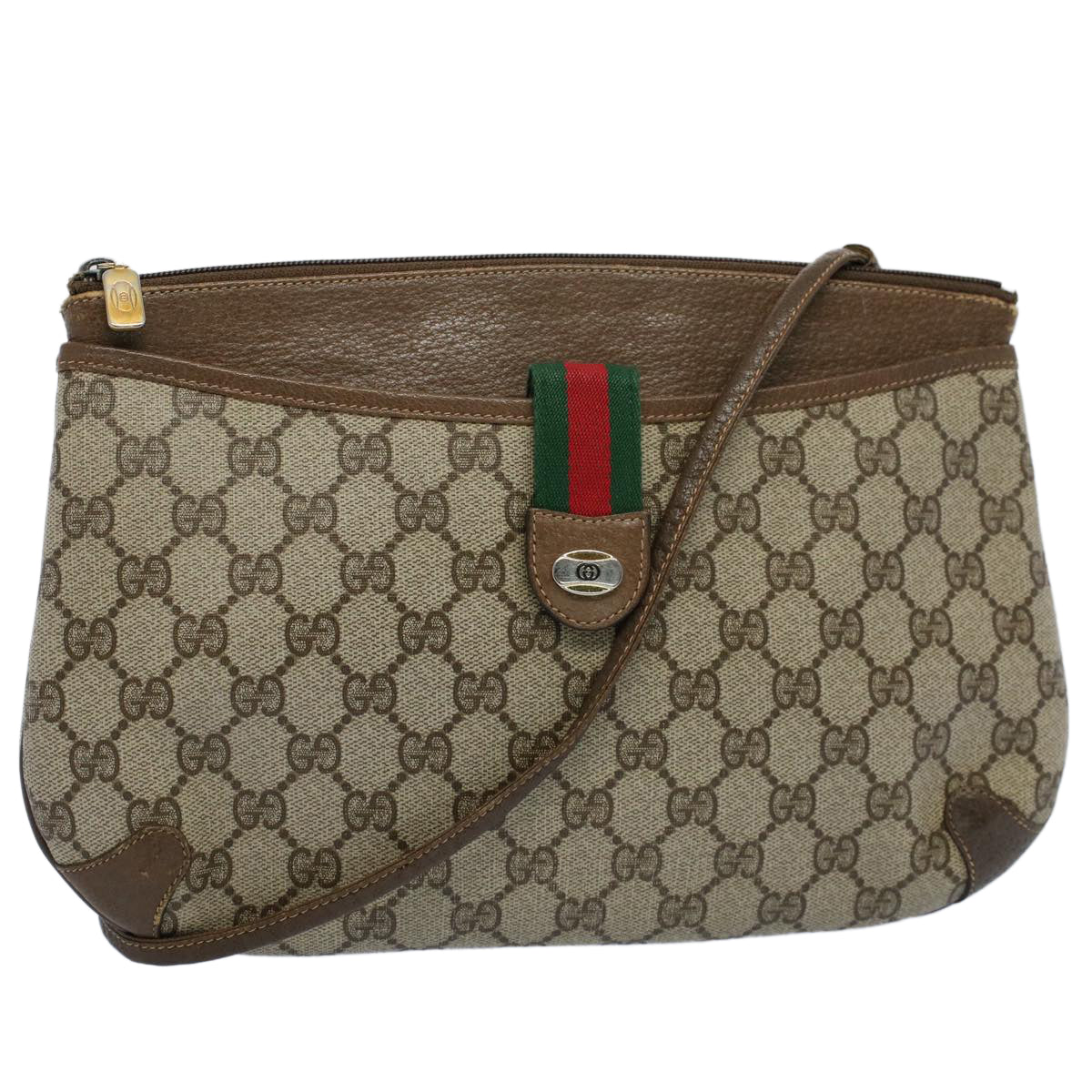 GUCCI GG Canvas Web Sherry Line Shoulder Bag Beige Red 904.02.026 yk8573