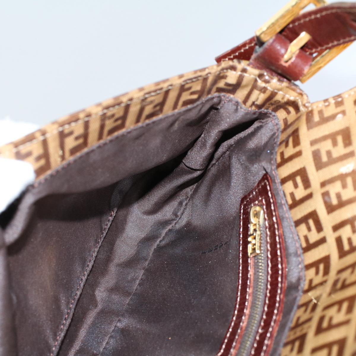 FENDI Zucchino Canvas Mamma Baguette Shoulder Bag Enamel Beige yk8584