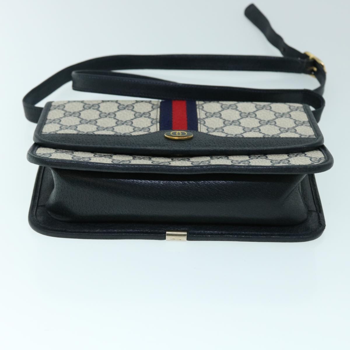 GUCCI GG Canvas Sherry Line Shoulder Bag PVC Leather Gray Red Navy yk8588