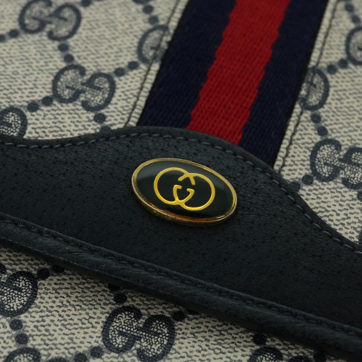 GUCCI GG Canvas Sherry Line Shoulder Bag PVC Leather Gray Red Navy yk8588