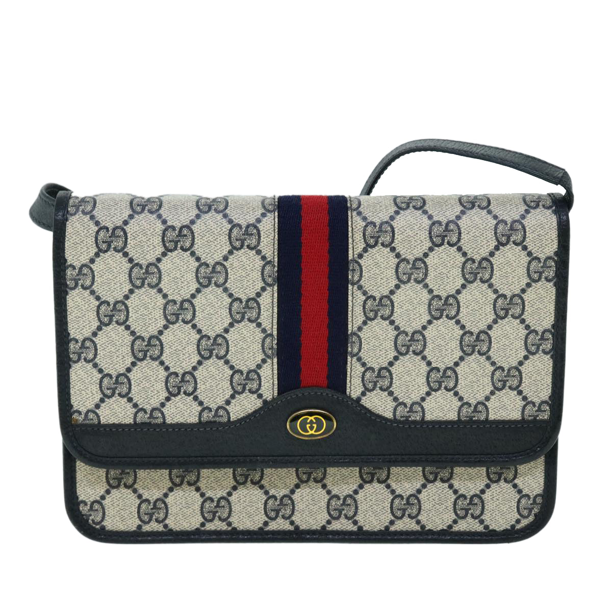 GUCCI GG Canvas Sherry Line Shoulder Bag PVC Leather Gray Red Navy yk8588