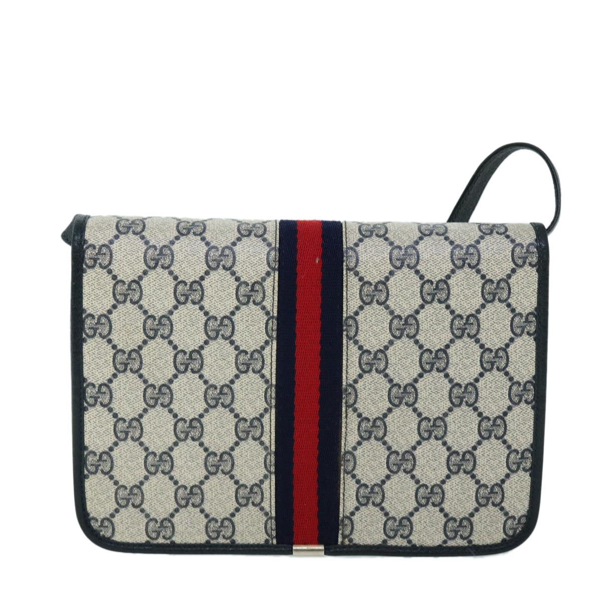 GUCCI GG Canvas Sherry Line Shoulder Bag PVC Leather Gray Red Navy yk8588
