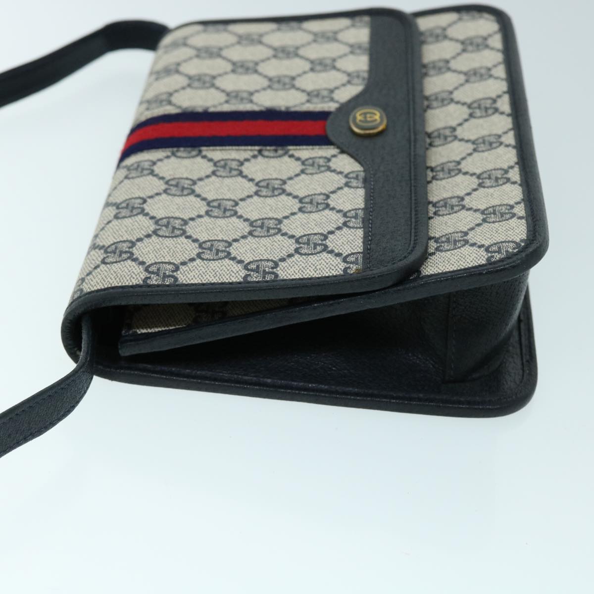 GUCCI GG Canvas Sherry Line Shoulder Bag PVC Leather Gray Red Navy yk8588