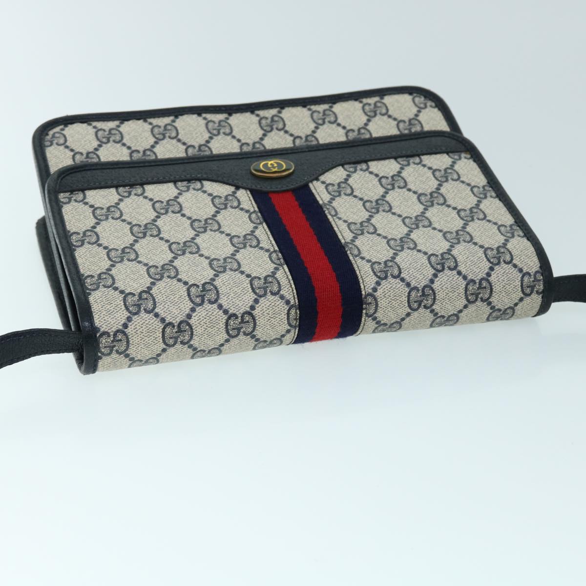 GUCCI GG Canvas Sherry Line Shoulder Bag PVC Leather Gray Red Navy yk8588