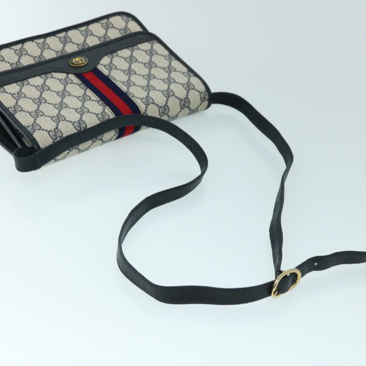 GUCCI GG Canvas Sherry Line Shoulder Bag PVC Leather Gray Red Navy yk8588