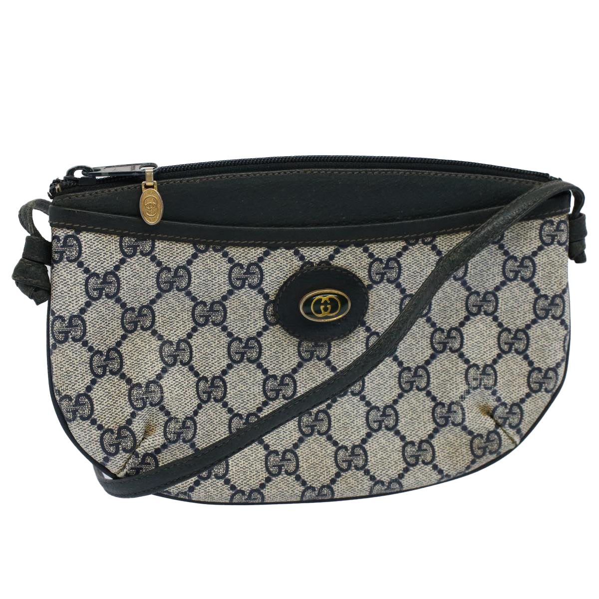 GUCCI GG Canvas Shoulder Bag PVC Leather Gray Navy 904.02.020 yk8603