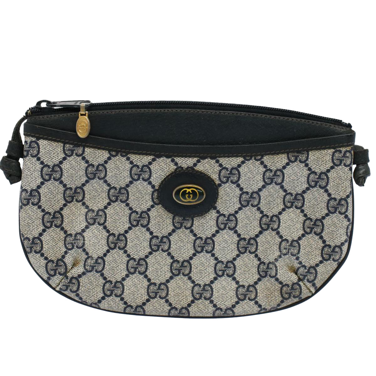 GUCCI GG Canvas Shoulder Bag PVC Leather Gray Navy 904.02.020 yk8603