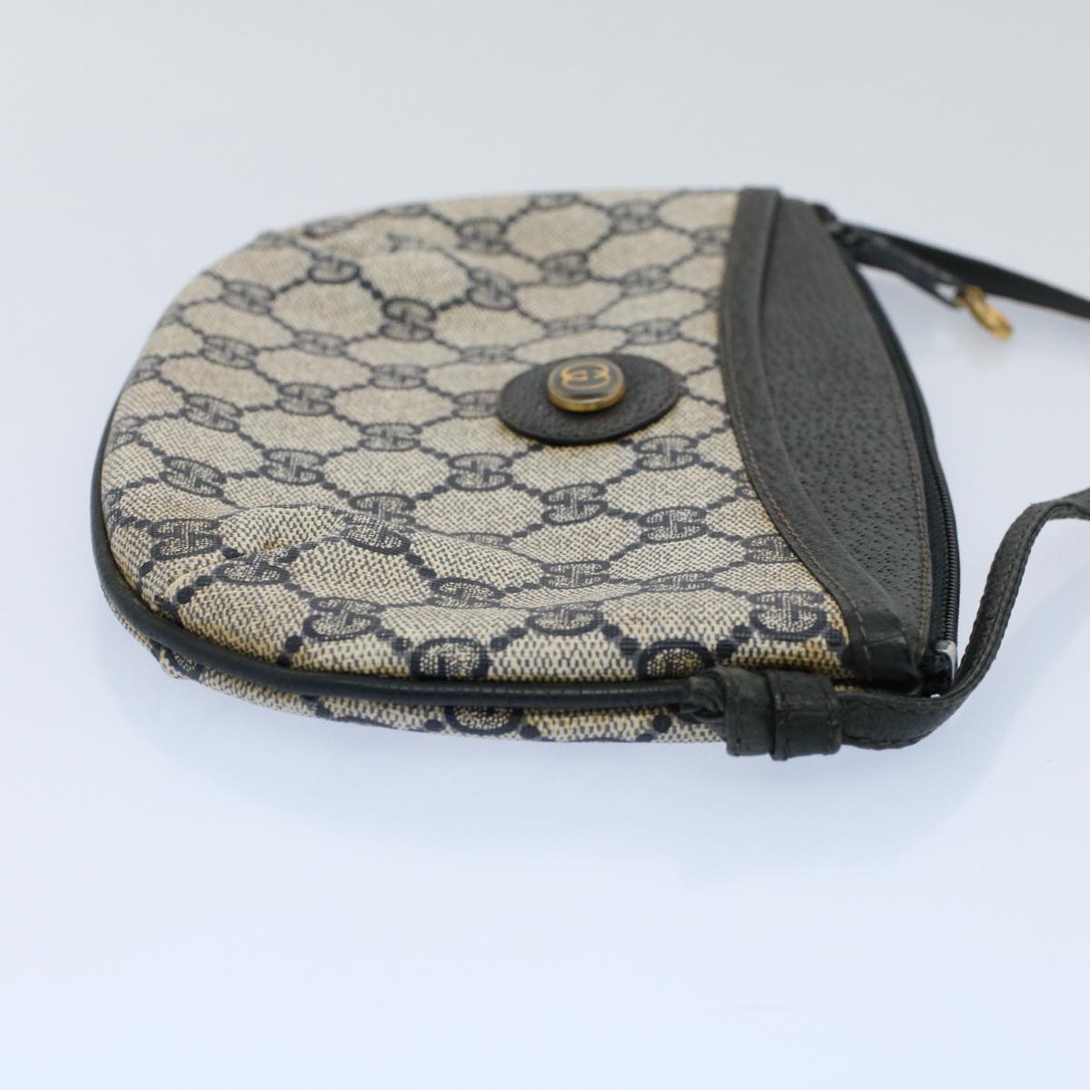 GUCCI GG Canvas Shoulder Bag PVC Leather Gray Navy 904.02.020 yk8603