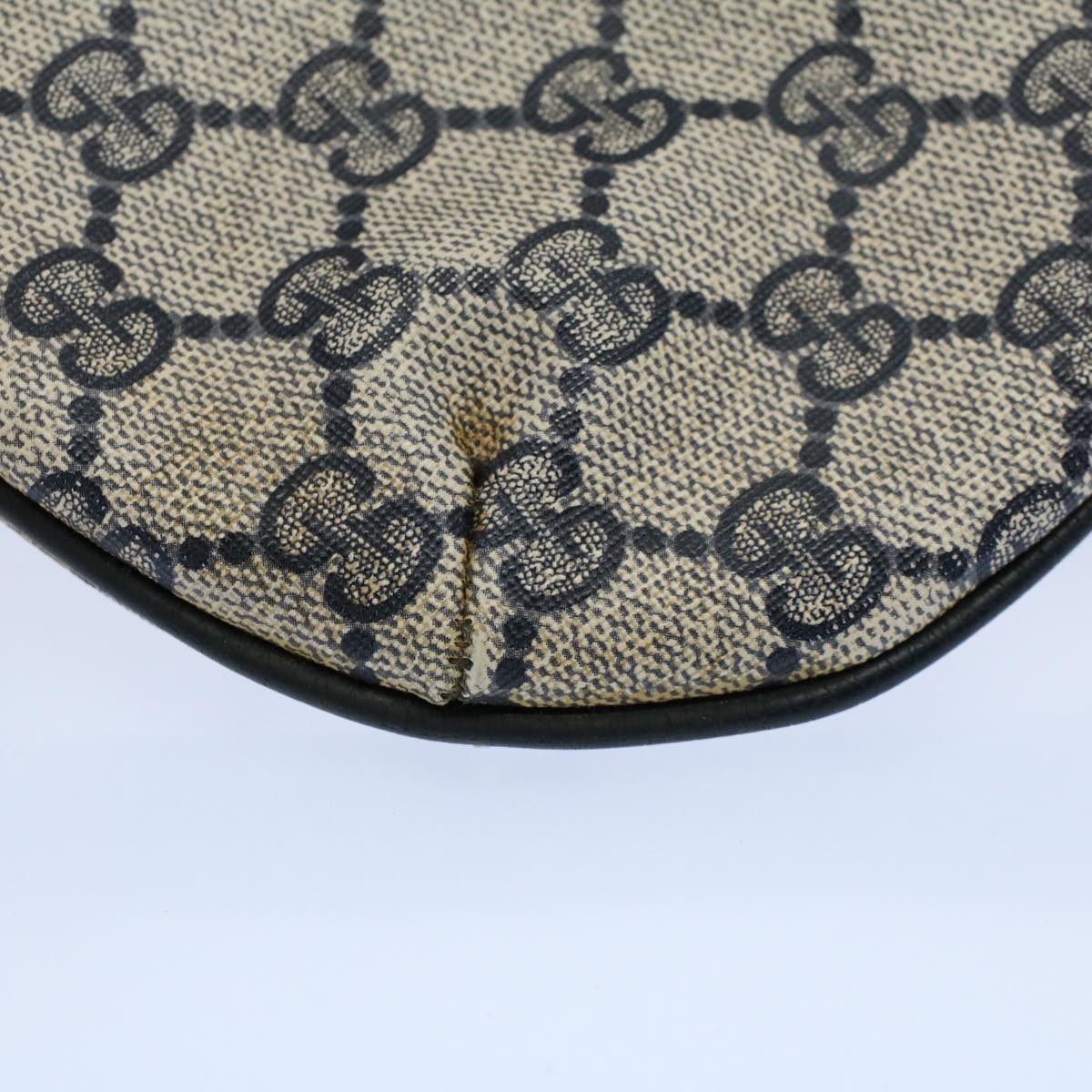 GUCCI GG Canvas Shoulder Bag PVC Leather Gray Navy 904.02.020 yk8603