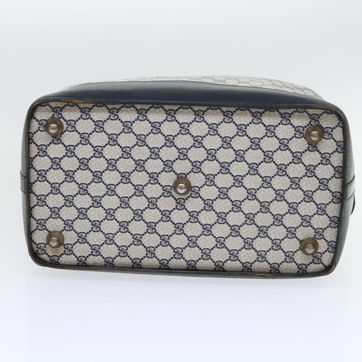 GUCCI GG Canvas Boston Bag PVC Leather Navy Gray yk8616