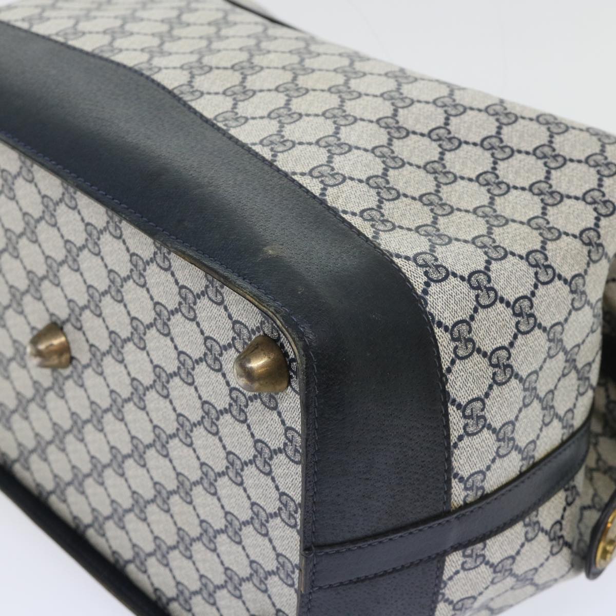 GUCCI GG Canvas Boston Bag PVC Leather Navy Gray yk8616