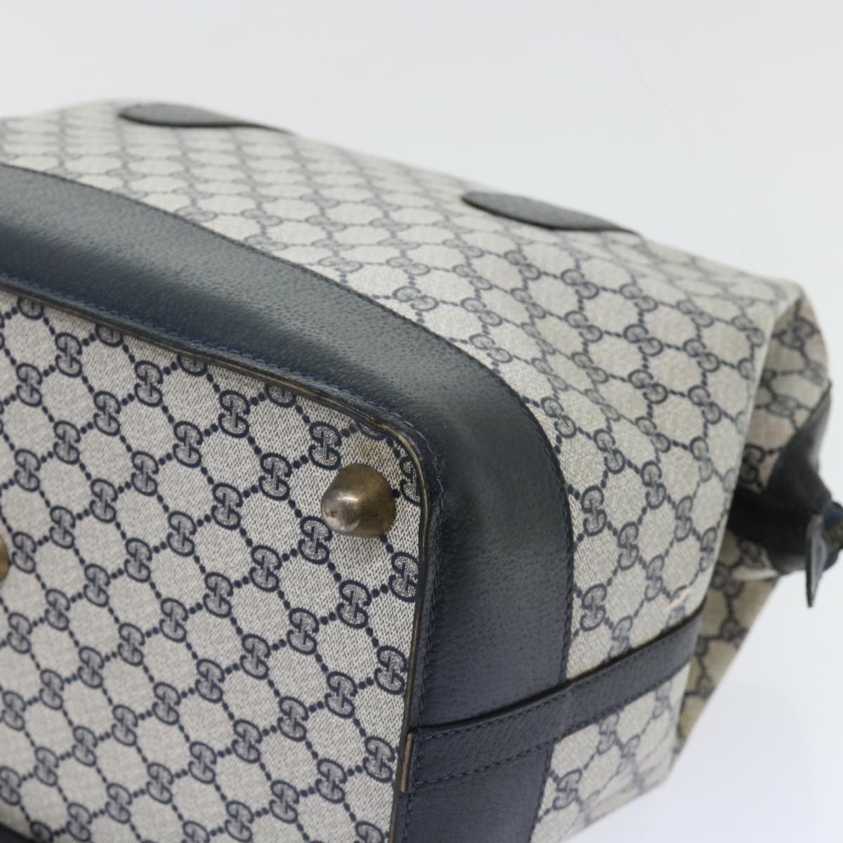 GUCCI GG Canvas Boston Bag PVC Leather Navy Gray yk8616