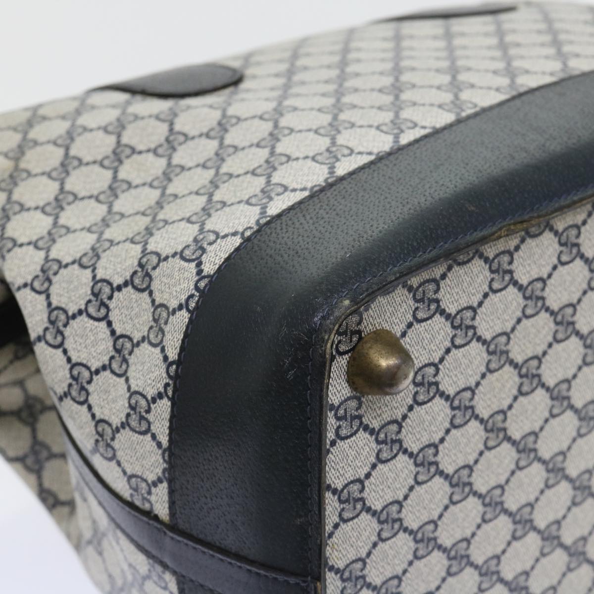 GUCCI GG Canvas Boston Bag PVC Leather Navy Gray yk8616