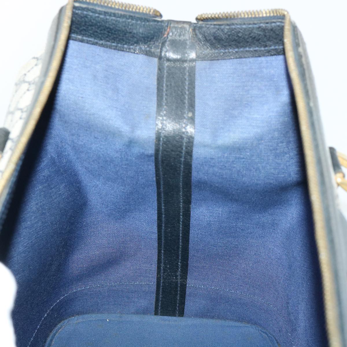 GUCCI GG Canvas Boston Bag PVC Leather Navy Gray yk8616
