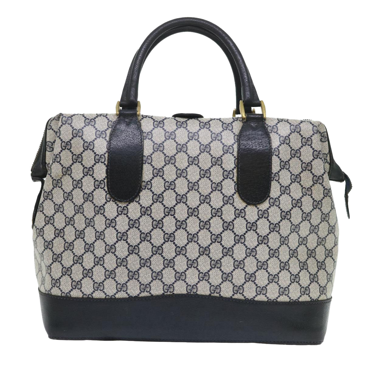 GUCCI GG Canvas Boston Bag PVC Leather Navy Gray yk8616