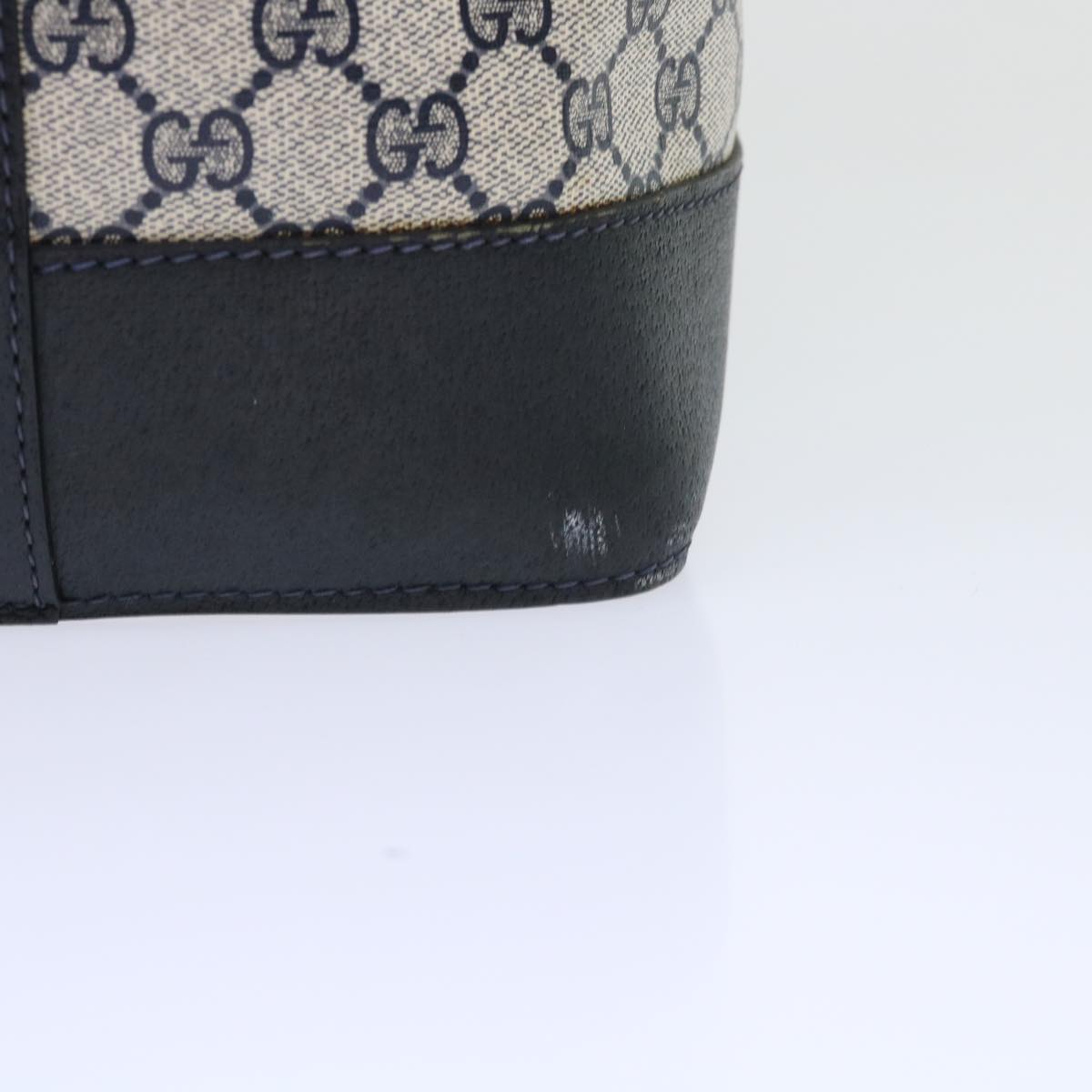 GUCCI GG Canvas Boston Bag PVC Leather Navy Gray yk8616