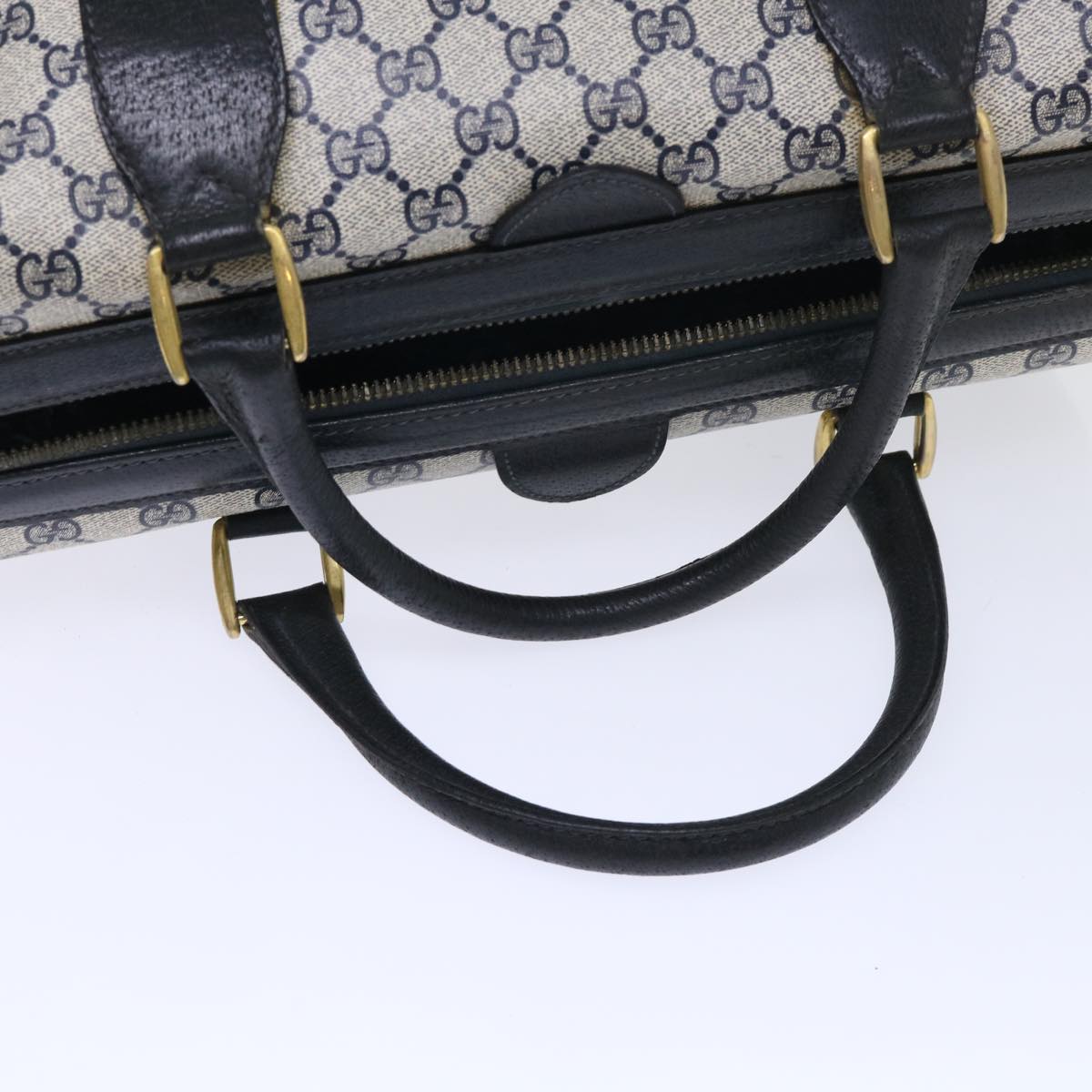 GUCCI GG Canvas Boston Bag PVC Leather Navy Gray yk8616