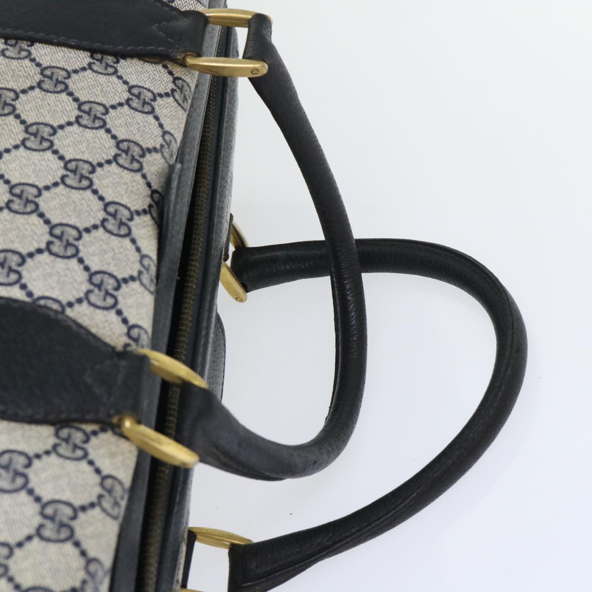 GUCCI GG Canvas Boston Bag PVC Leather Navy Gray yk8616
