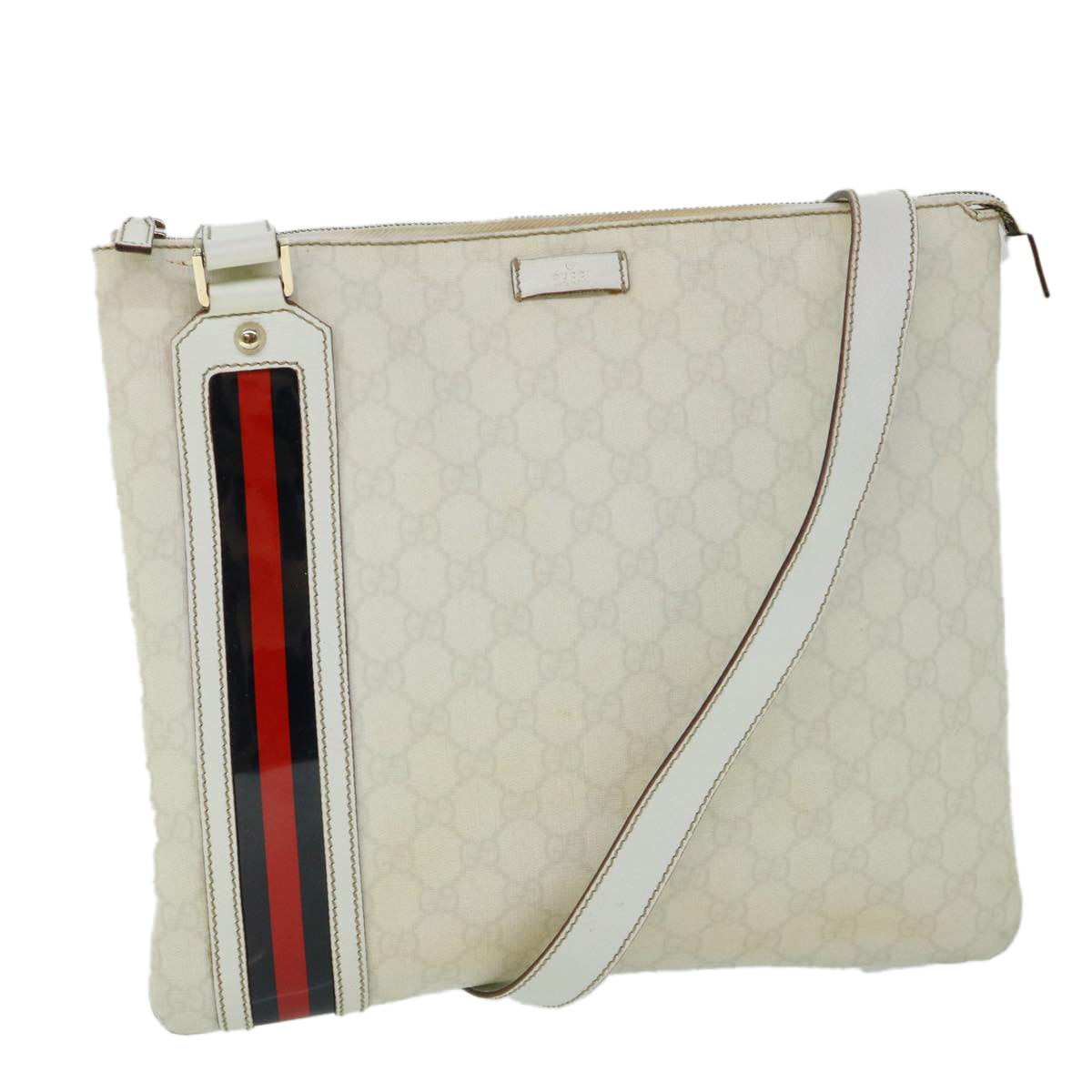 GUCCI GG Canvas Sherry Line Shoulder Bag White Red Navy 152608 yk8621