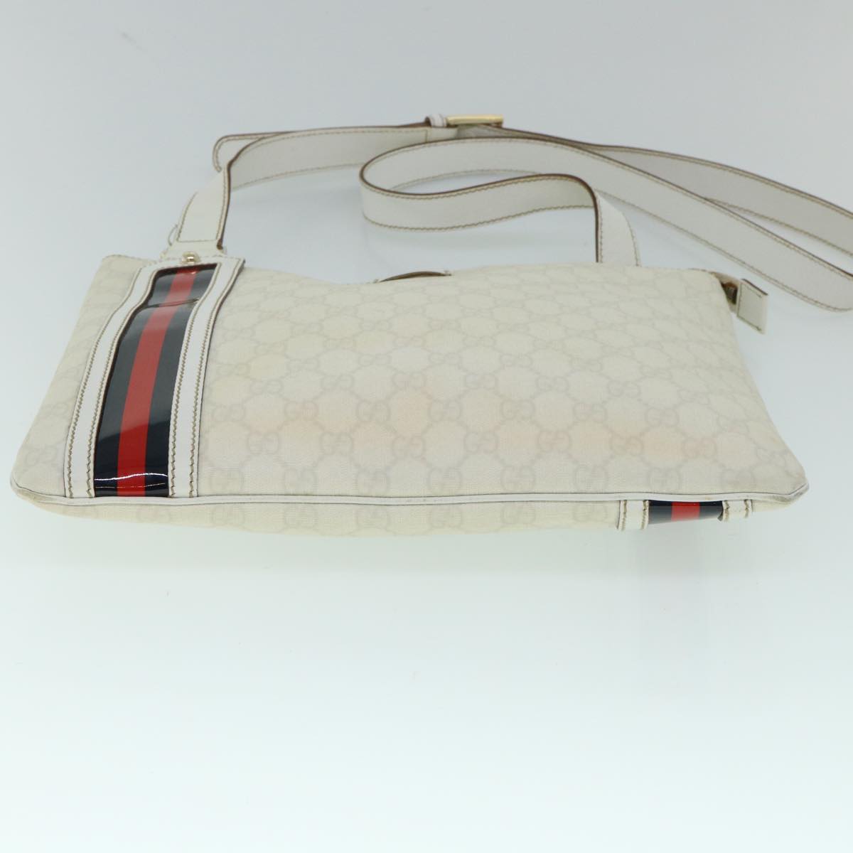 GUCCI GG Canvas Sherry Line Shoulder Bag White Red Navy 152608 yk8621