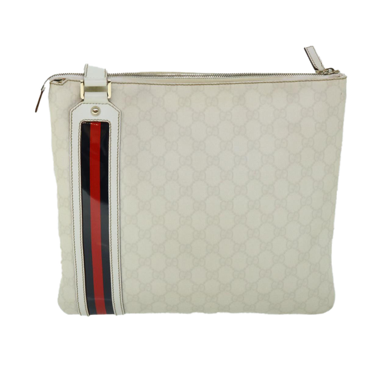 GUCCI GG Canvas Sherry Line Shoulder Bag White Red Navy 152608 yk8621