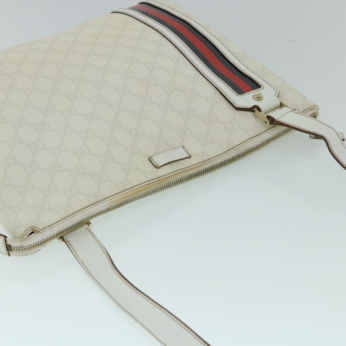 GUCCI GG Canvas Sherry Line Shoulder Bag White Red Navy 152608 yk8621