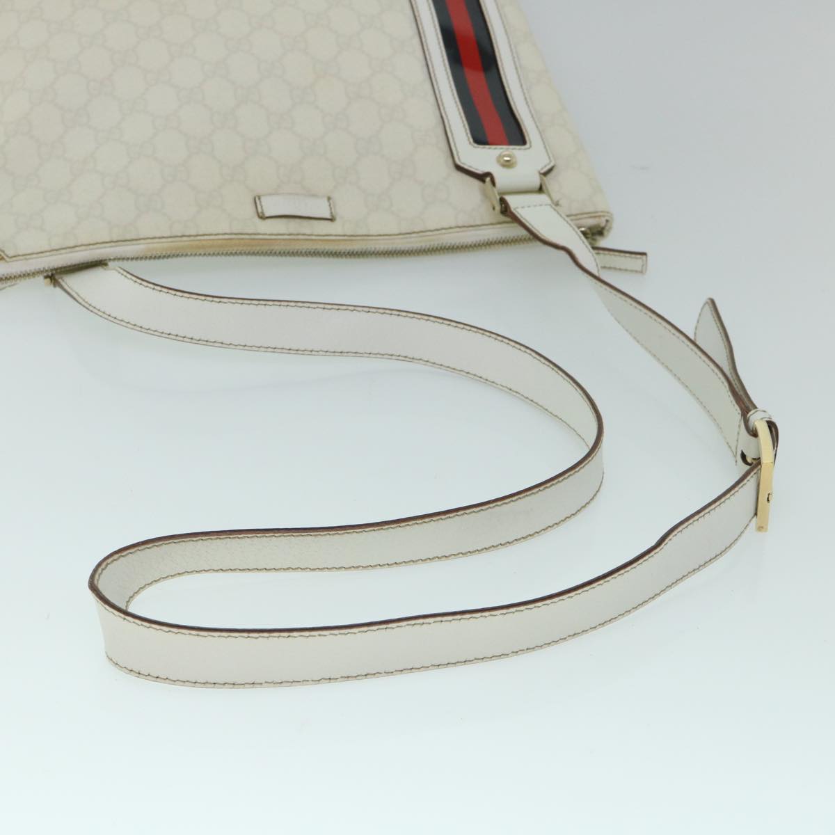 GUCCI GG Canvas Sherry Line Shoulder Bag White Red Navy 152608 yk8621