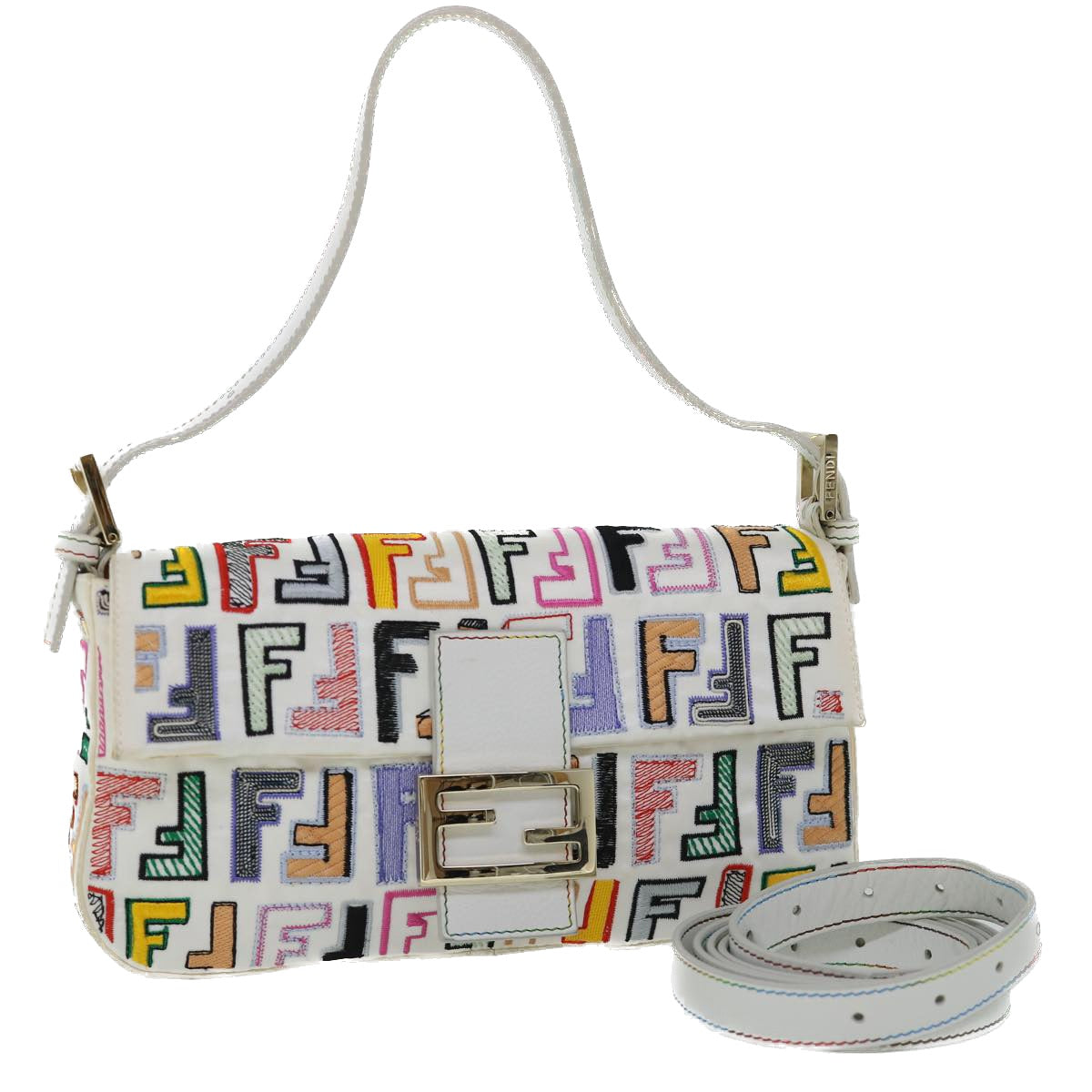 FENDI Zucca Canvas Embroidery Mamma Baguette Bag 2way Multicolor yk8631S